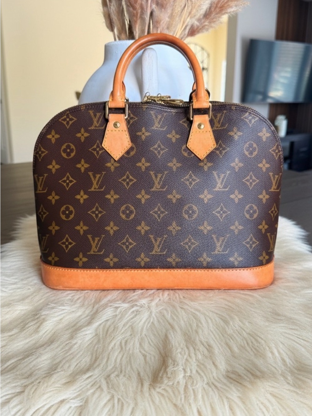 Louis Vuitton Monogram Alma Satchel in Brown and Tan